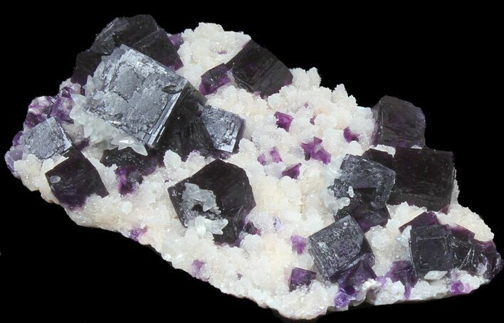 Dark Purple Cubic Fluorite on Quartz - Exceptional! #39003